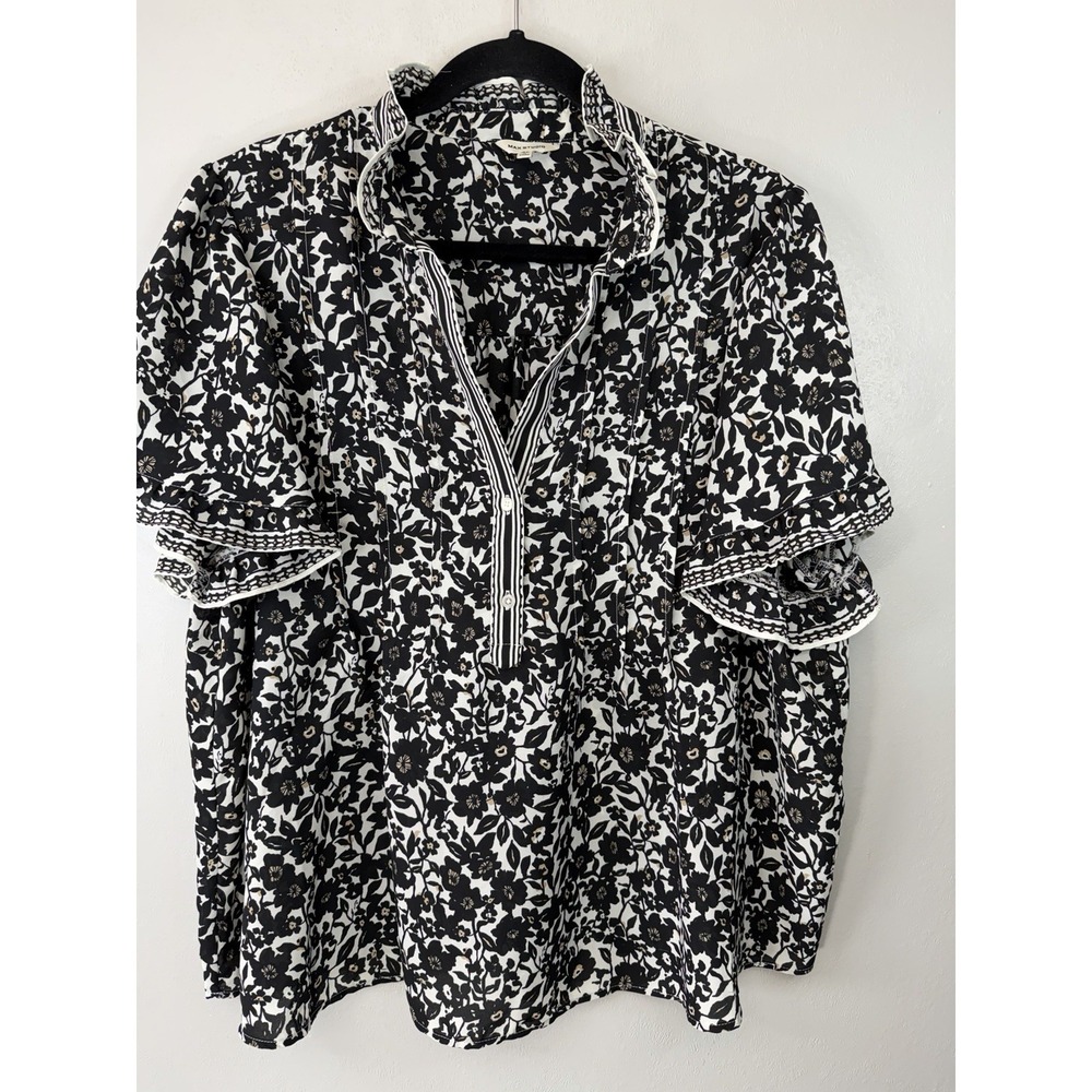 Max Studio Plus Size Black Floral Blouse With Ruffled Sleeves Size‎ 2X